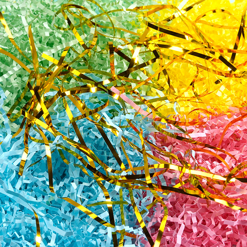 Multi-Layer Multicolor Crinkled Raffia Paper Shreds