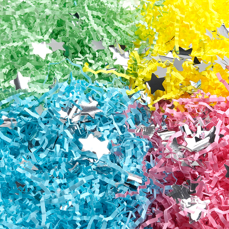 Multi-Layer Multicolor Crinkled Raffia Paper Shreds